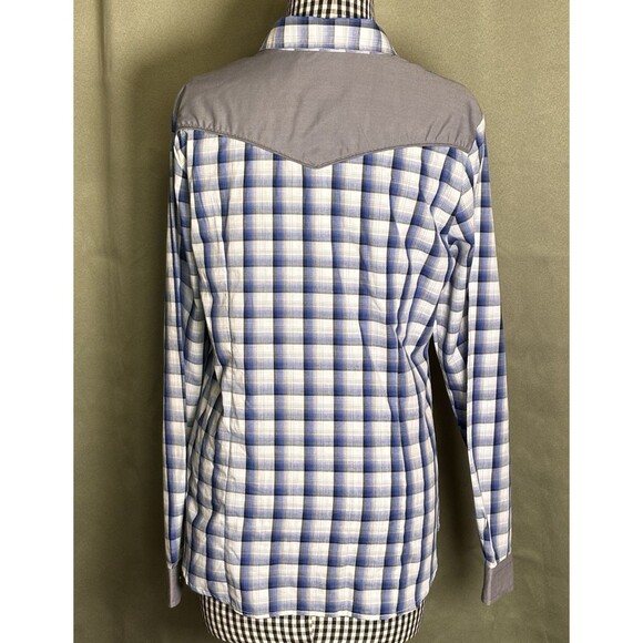 Roper Embroidered Western Top Women Size Medium Blue Plaid Pearl Snap - Picture 3 of 9